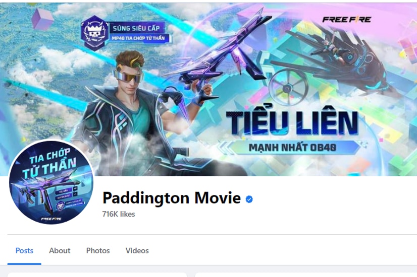 A screenshot of a Facebook page titled Paddington Movie with robotic graphics.