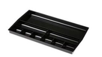 Representation of black plastic cash tray found in Fisher laneway