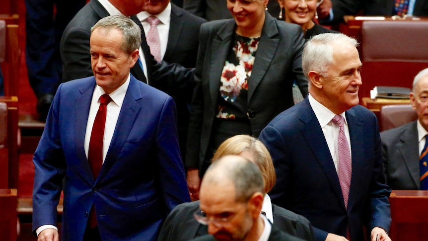 Bill Shorten (L) and Malcolm Turnbull (R) in Parliament