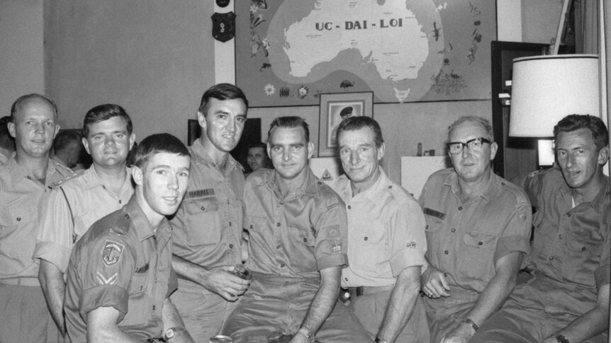 Australian soldiers in bar after Victoria Cross announcement for Keith Payne