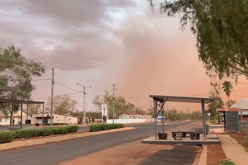 Dust haze over the town of Thargomindah