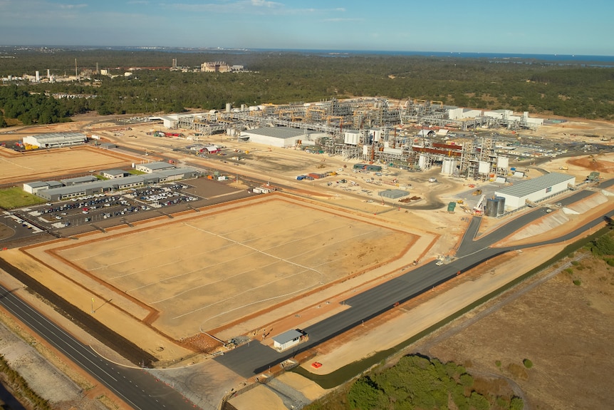 An aerial view of an industrial site