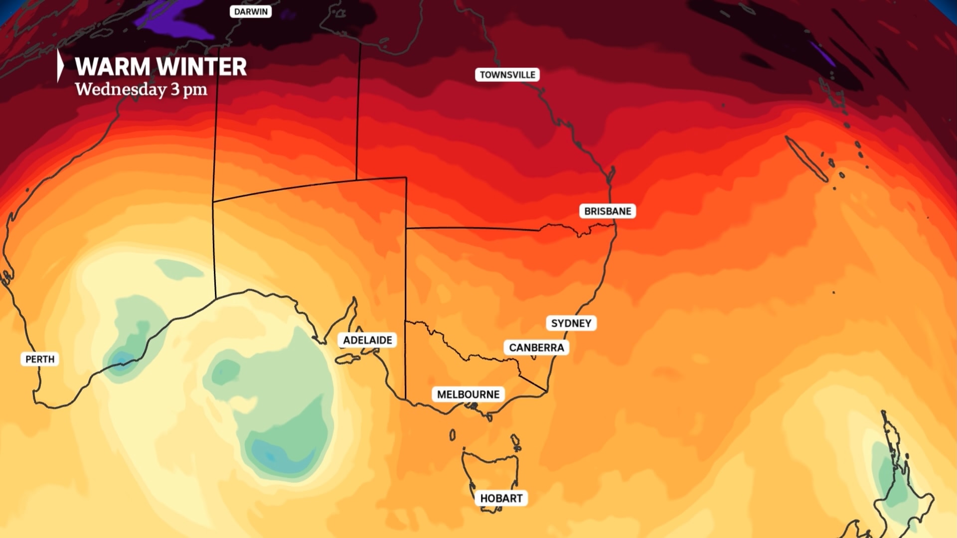 Heat index map showing hot air mass over Australia during June