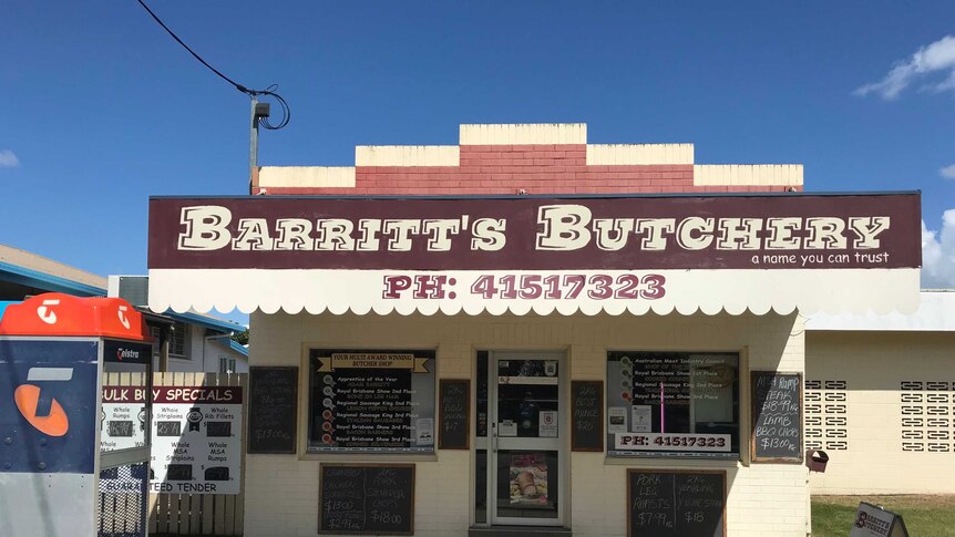 View of the front of Barritts Butchery shop from the street