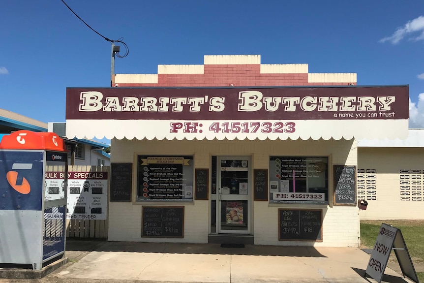 View of the front of Barritts Butchery shop from the street