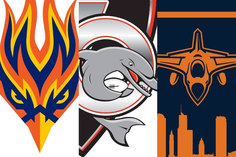 Compuesto de los logotipos de tres clubes NRL