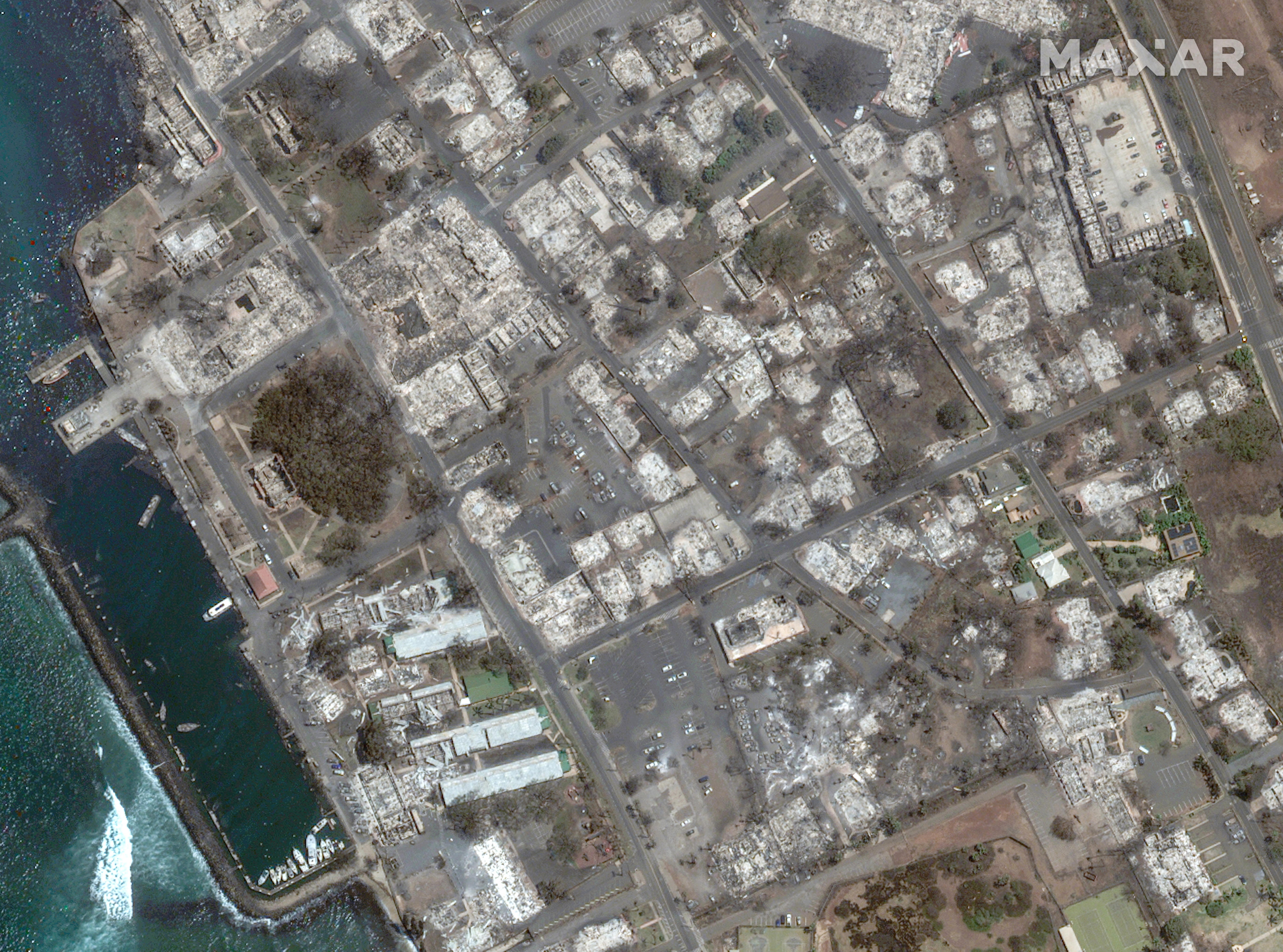 Auguest 9: The same area following a wildfire that tore through the area. (Maxar Technologies)