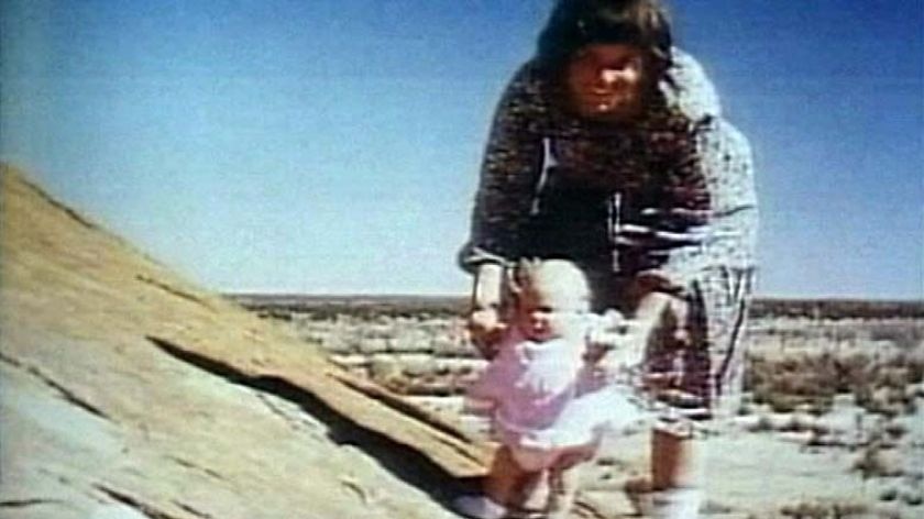 Lindy Chamberlain with Azaria at Uluru in 1980. She was jailed for murder at her trial in 1982.