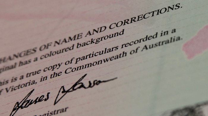 The end of a birth certificate finishes a sentence with 'in the Commonweath of Australia', missing the 'l'.