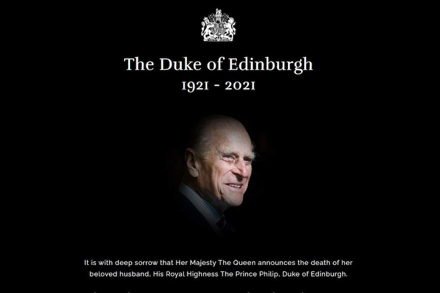 A black screen announcing the death of Prince Philip.