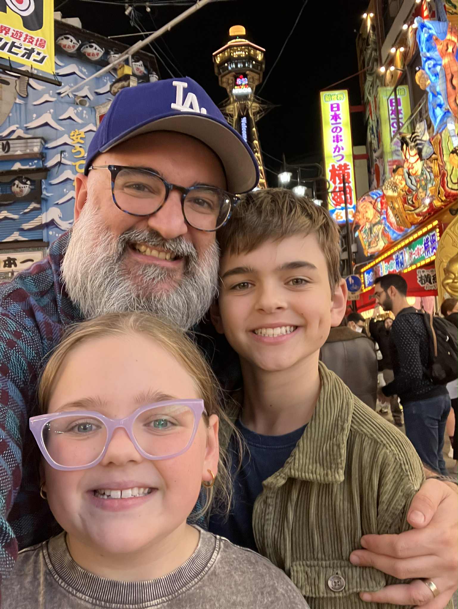 Adrian takes a selfie with his kids Nixon and Zara