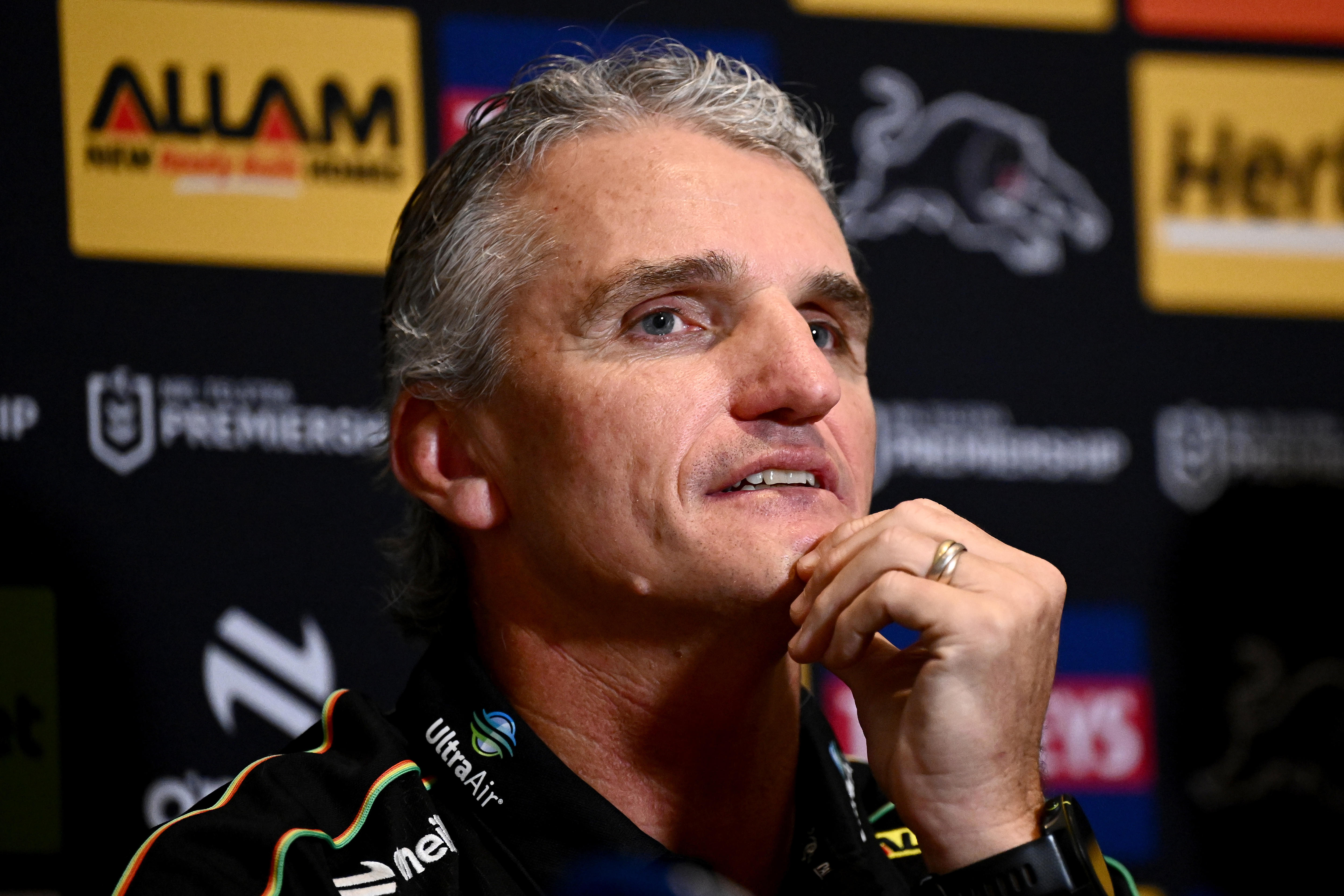 A man attends a press conference 
