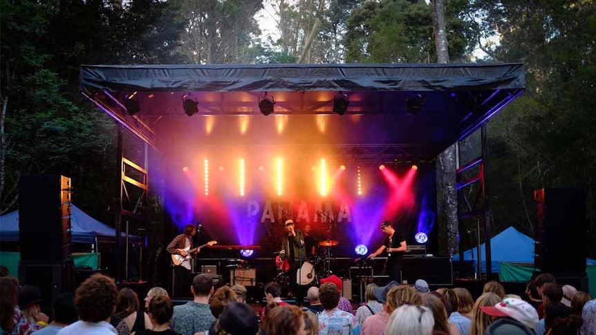 The main stage at Tasmania's A Festival Called Panama, nestled in a forest clearing in the Lone Star Valley