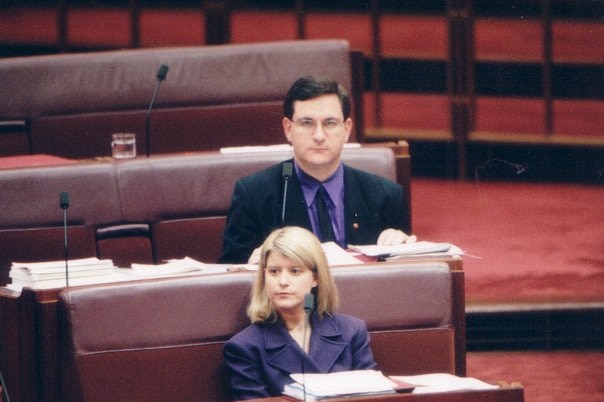 Australian Democrats senators Andrew Bartlett and Natasha Stott-Despoja in the Senate in 1999.