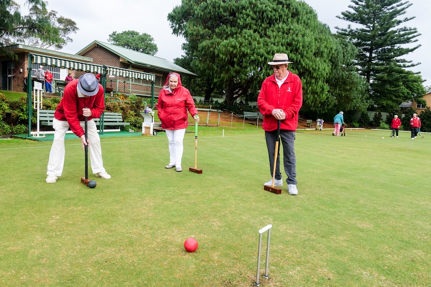 Les gens jouent au croquet