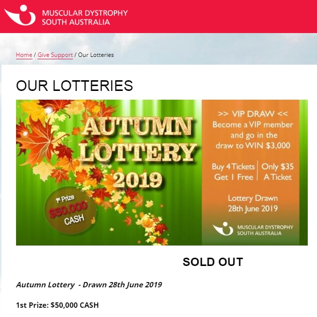 Screenshot of MD SA saying its autumn lottery was sold out