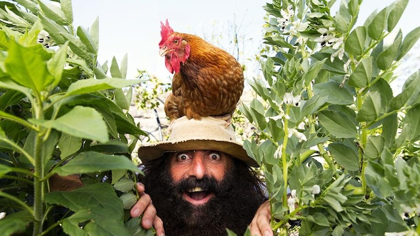 Costa Georgiadis with one of his chooks