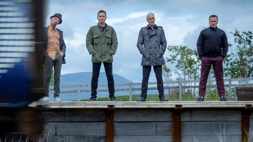 The Trainspotting cast reunite for T2 Trainspotting: Ewen Bremner, Ewan McGregor, Jonny Lee Miller, Robert Carlyle