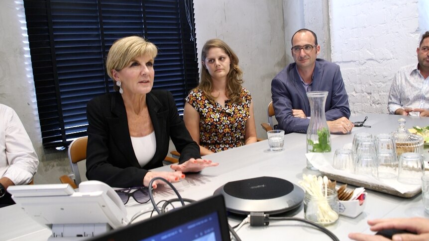 Ms Bishop talking to some of Israel's leaders in tech innovation