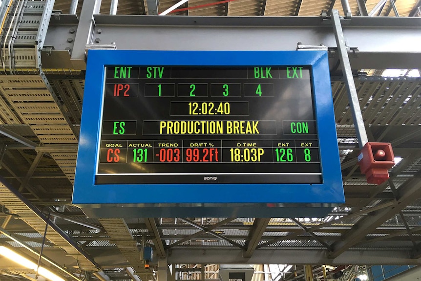 Production break sign at Holden