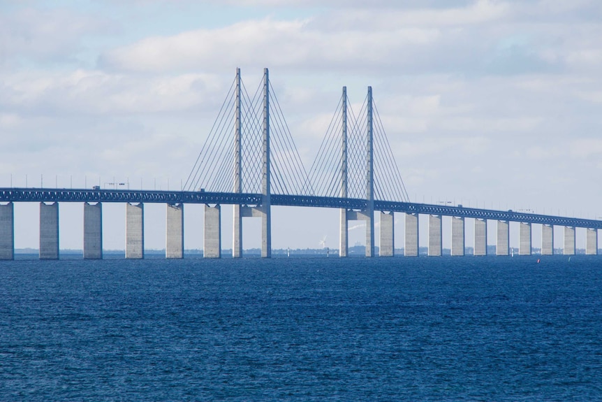 The Oresund Bridge is a railway and motorway bridge across the Oresund strait between Sweden and Denmark.