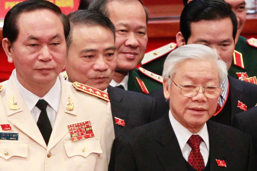 Vietnamese leaders attend the ruling Communist Party's 12th National Congress