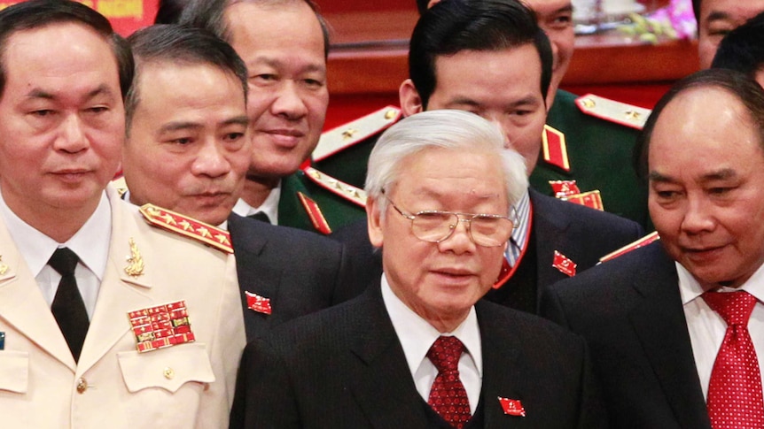 Vietnamese leaders attend the ruling Communist Party's 12th National Congress