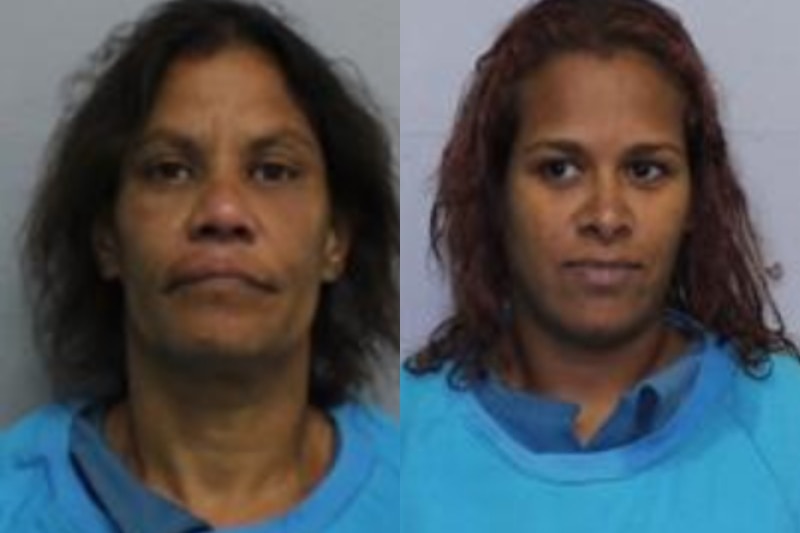 Two photos of two prisoners with dark hair and blue shirts. 
