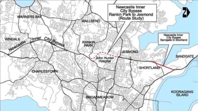 The route of the Newcastle inner city bypass.