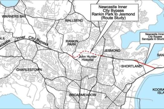 The route of the Newcastle inner city bypass.