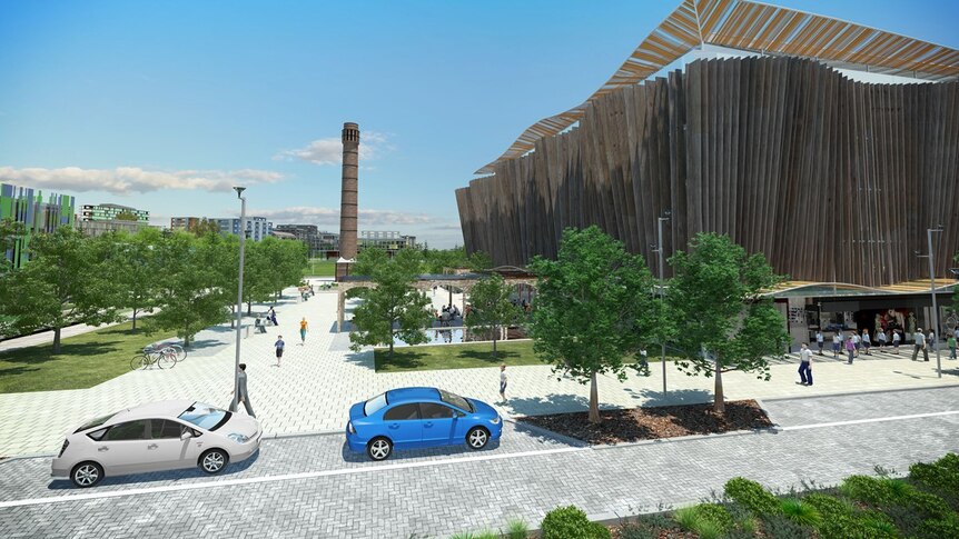 An artists impression of the planned Shoreline Heritage Plaza at Coogee, with the old chimney preserved.