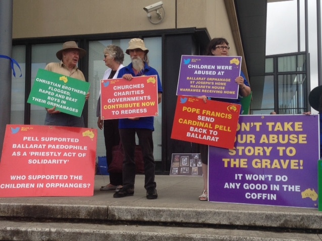 Protesters outside the child abuse royal commission