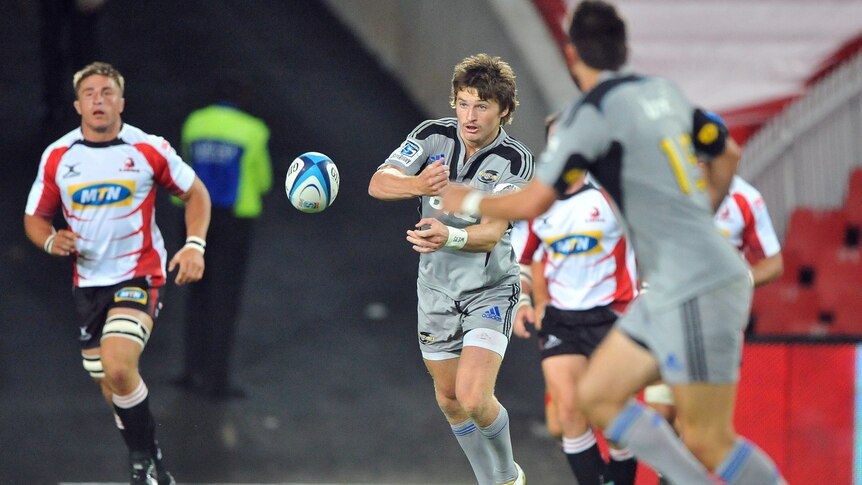 Fly half Beauden Barrett (centre) proved a key man for the Hurricanes in their win over the Lions