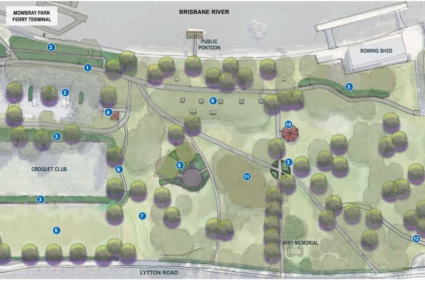 A concept image showing a park and Brisbane River