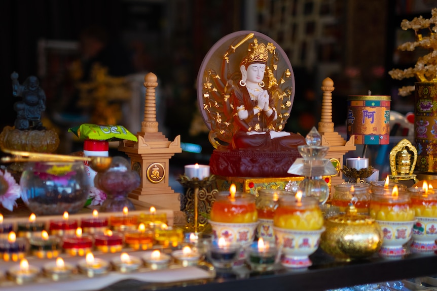 A picture of candles in a Feng Shui shop.