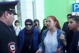 Protesters confront local authorities in Dagestan chanting "no to war". 