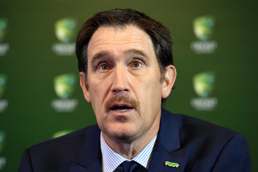Cricket Australia chief executive James Sutherland at a press conference in Hobart.