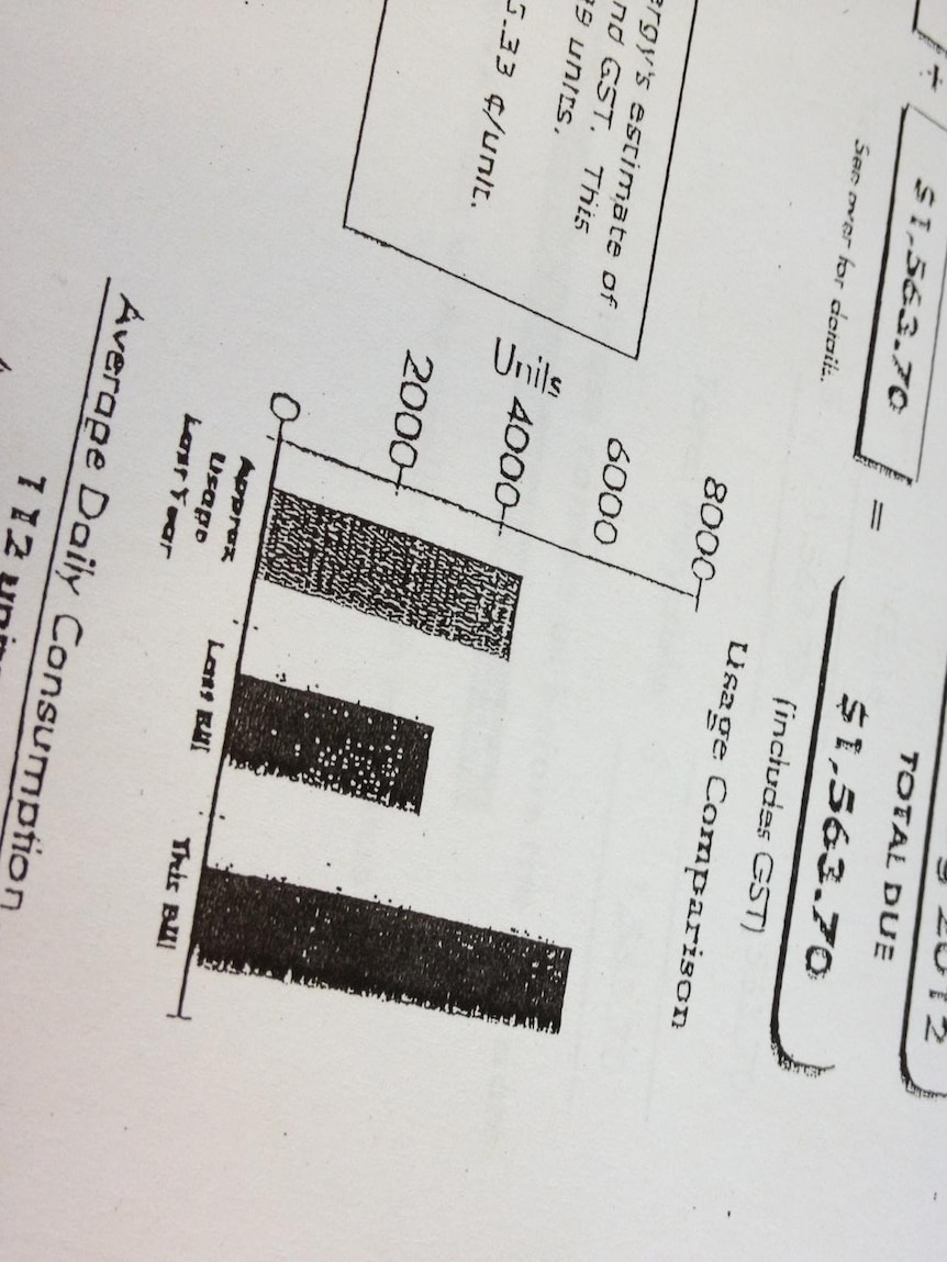 A photo of a power bill tabled in Parliament by the Opposition in an attempt to show the effects of the carbon tax.