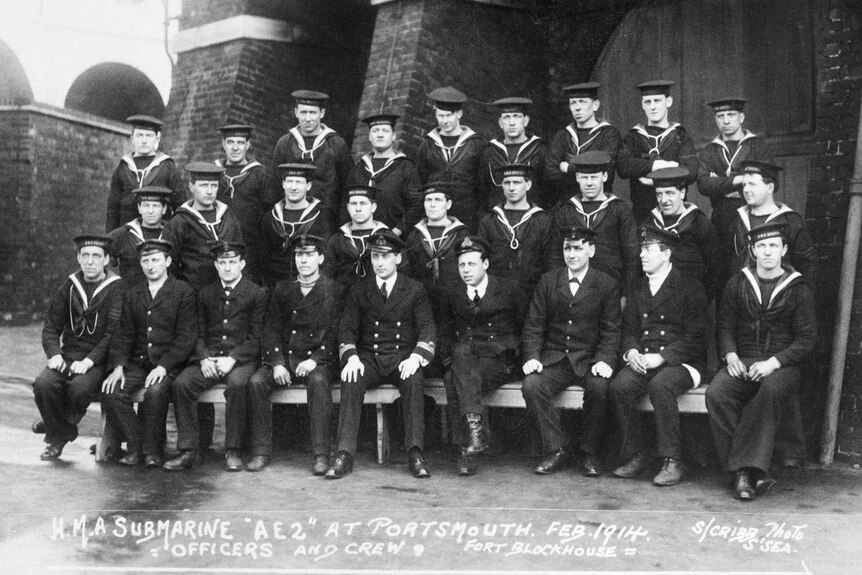 The crew of the AE2 pictured in Gosport, England, in 1914