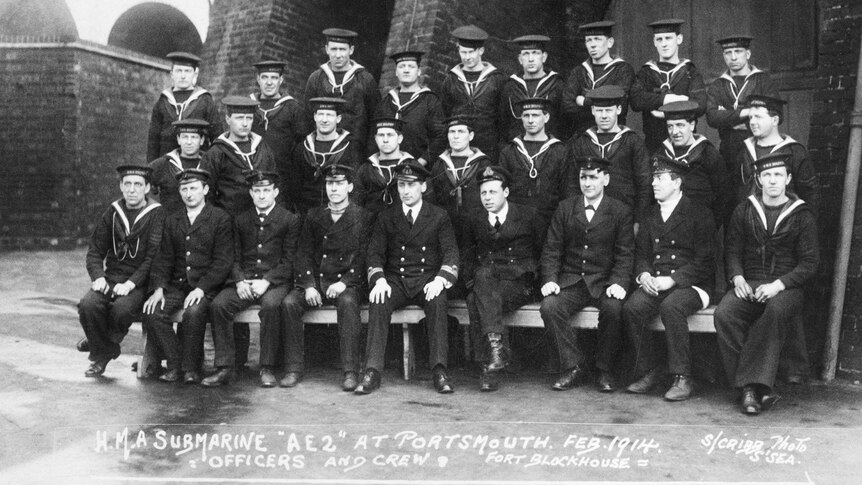 The crew of the AE2 pictured in Gosport, England, in 1914