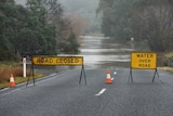 Flood warning signs in northern Tasmania
