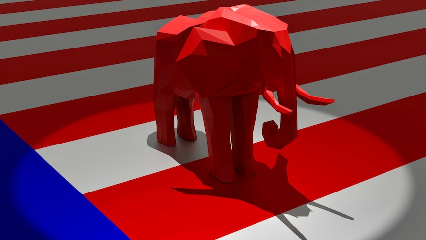 Claymation red elephant on an American flag