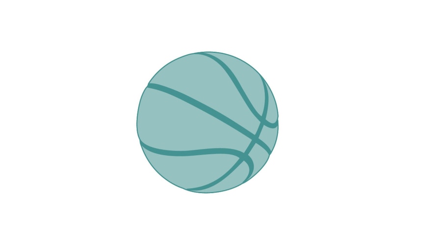 A green cartoon image of a basketball