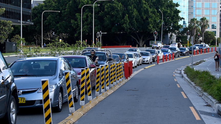 Queue of cars waiting for covid test