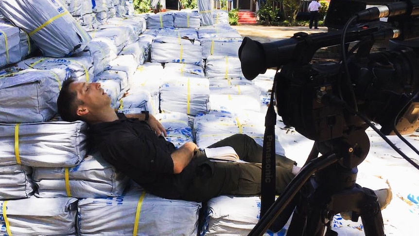 James Bennett snoozes while on shoot in Bangladesh