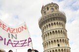 Pisa University students protest near the Leaning Tower of Pisa against proposed education reforms of the university system and budget cuts.