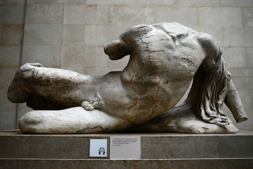 Sculpture of Greek river god Ilissos, part of the Elgin Marbles