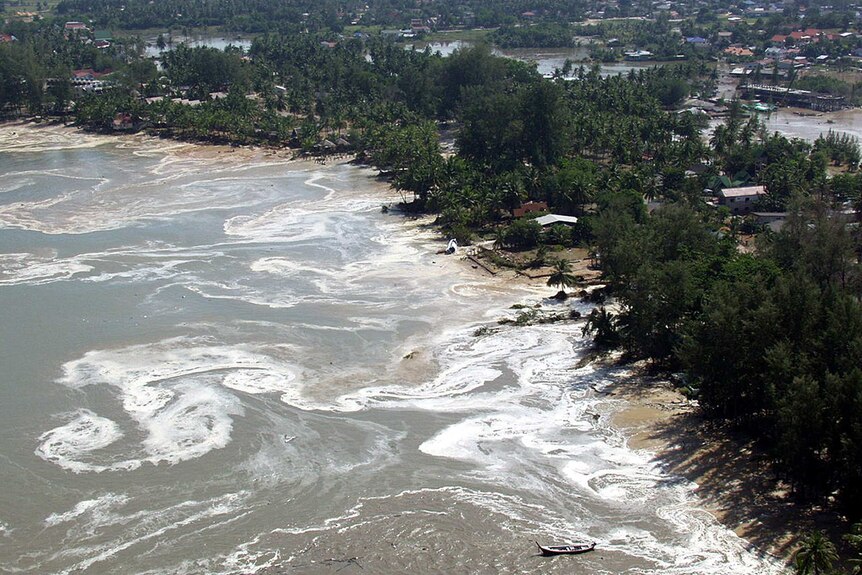 A view from a helicopter of the damage caused by a tsunami in Phuket.
