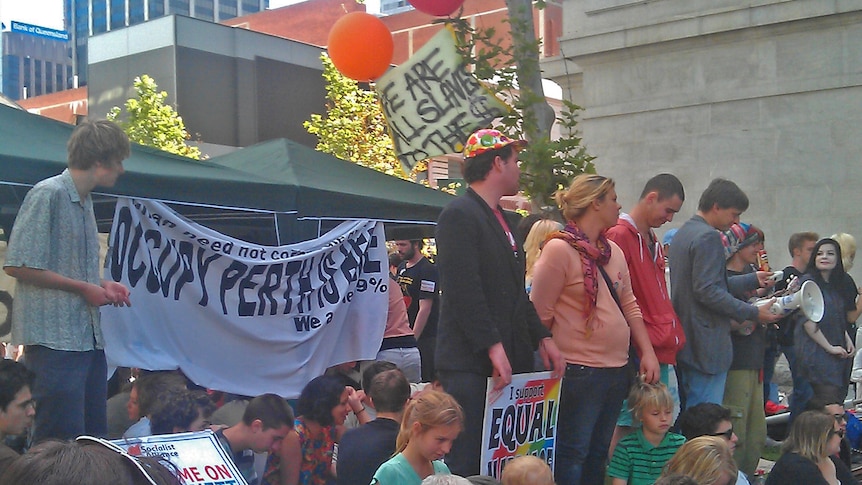Occupy Perth protesters outside marquees