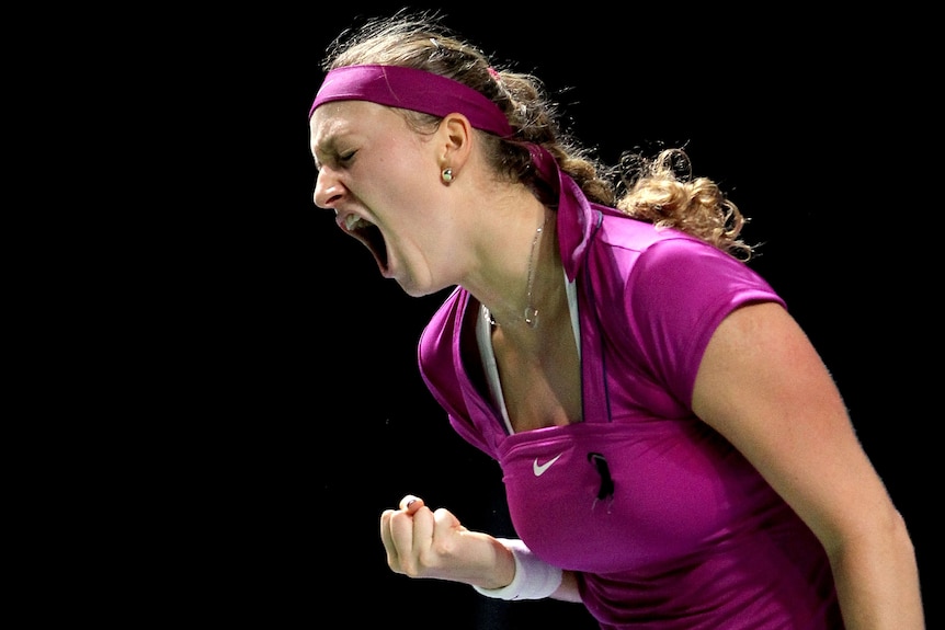 Petra Kvitova beat Victoria Azarenka 7-5, 4-6, 6-3 to secure the WTA Championships in Turkey.